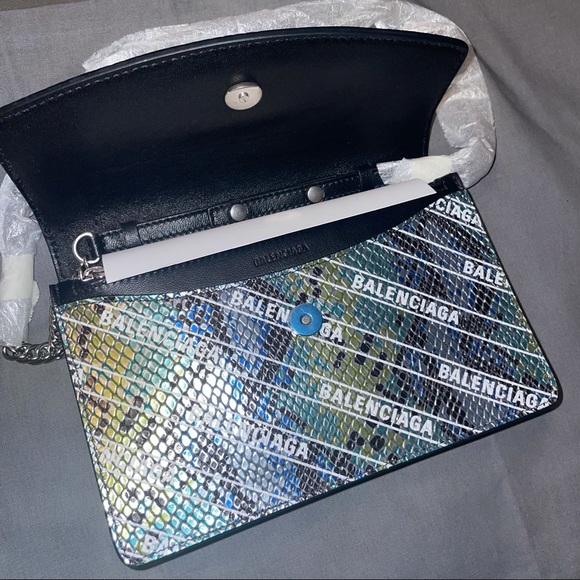 Balenciaga Metallic Calfskin Snake Effect BB Logo Wallet on a Chain - Authentic! - Picture 5 of 8